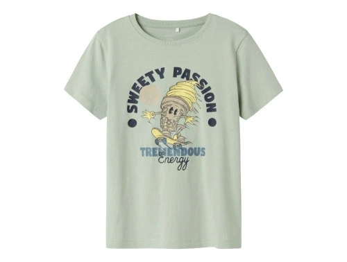 Lysegrøn t-shirt med en vaffelis på skateboard printet på forsiden fra Name It 13242809 aqua gray